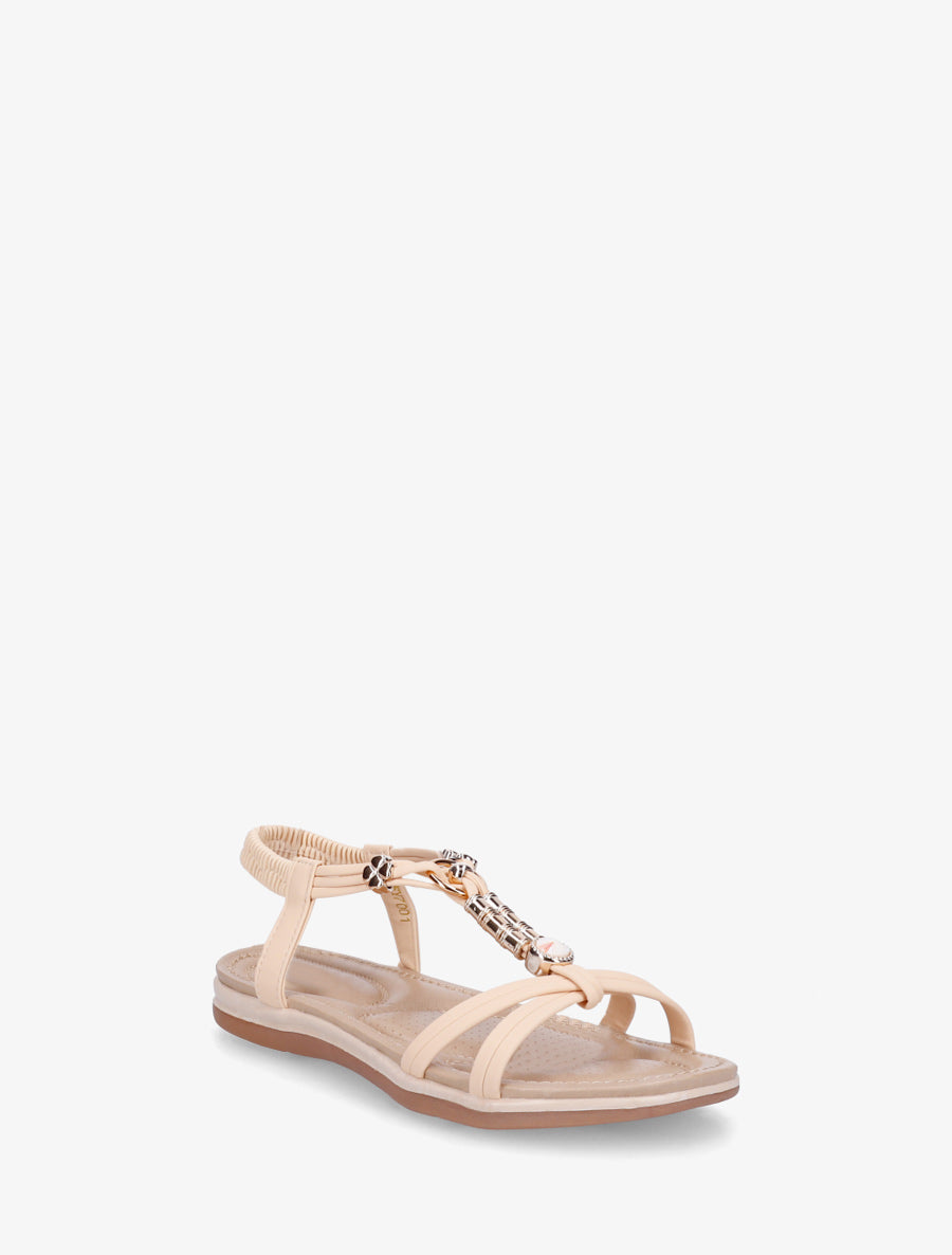 Sandales à bijoux et cheville élastiquée - Beige - 2