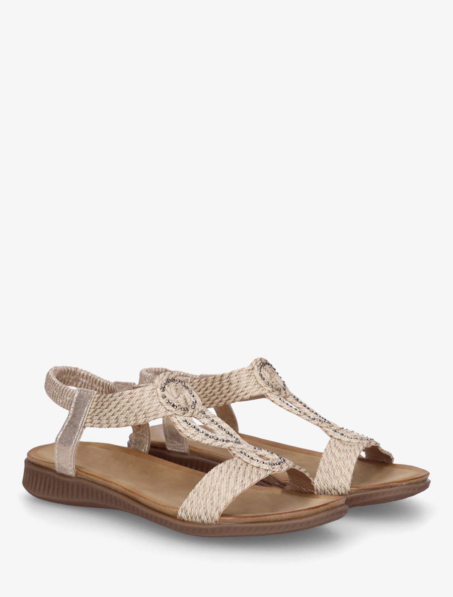 Sandales plates à brides en T stylisées - Beige - 4