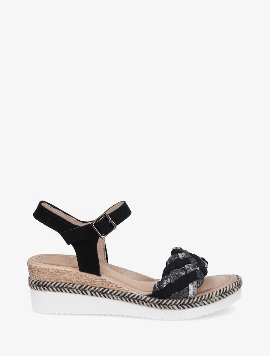 Sandales compensées à bride tressée - Noir - 1