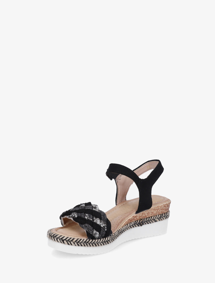 Sandales compensées à bride tressée - Noir - 3