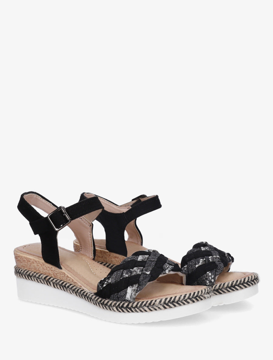 Sandales compensées à bride tressée - Noir - 4