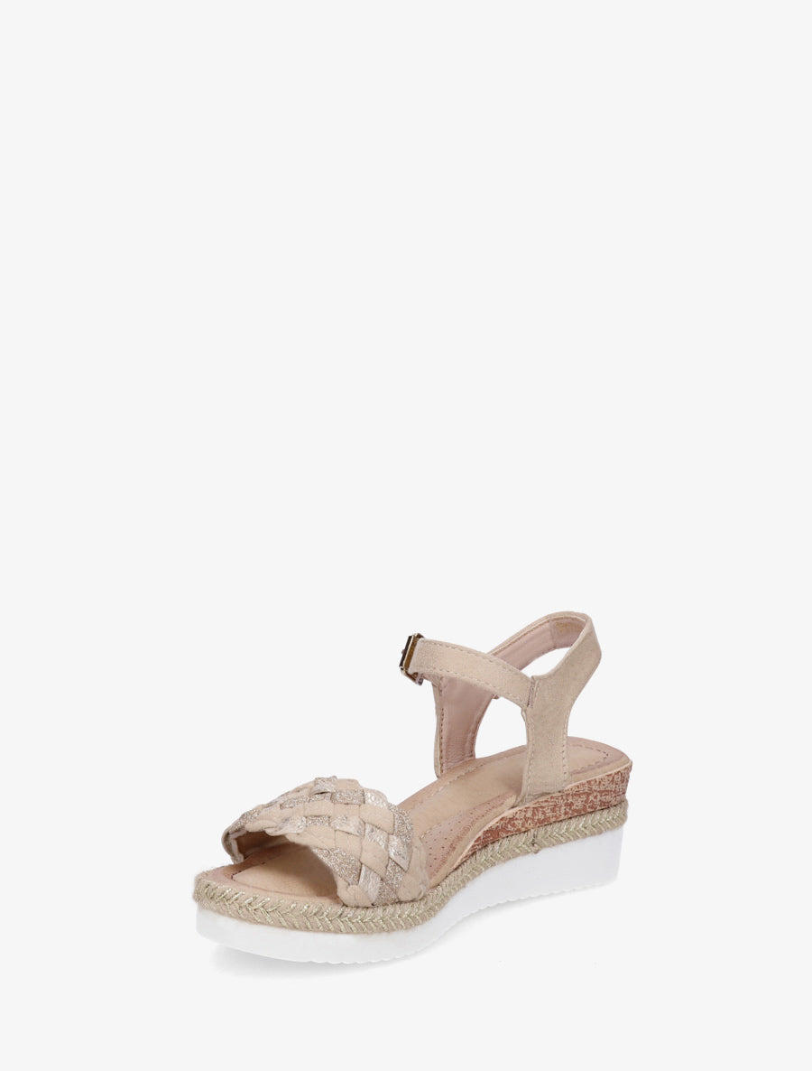 Sandales compensées à bride tressée - Beige - 3