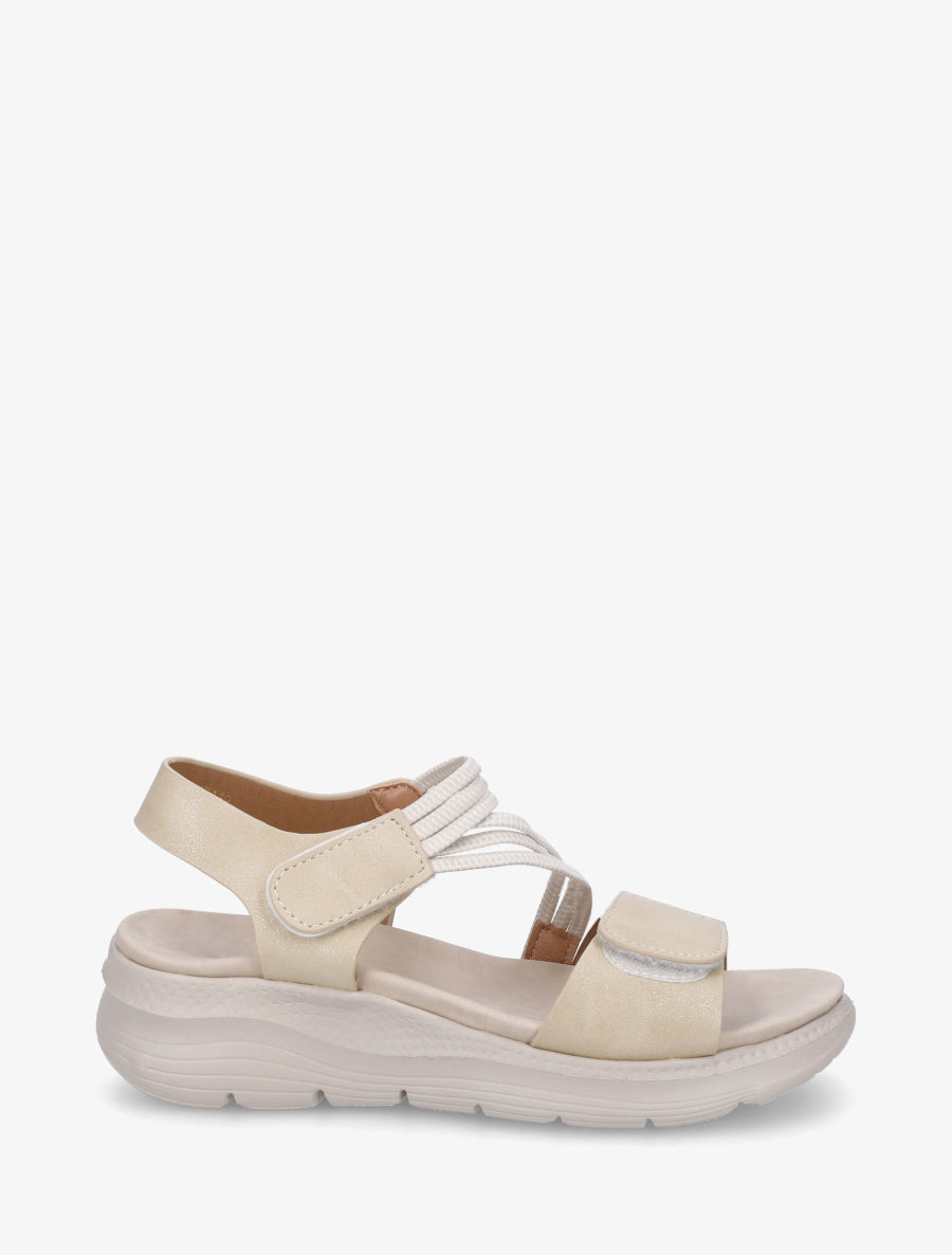 Sandales compensées à scratch - Beige - 1