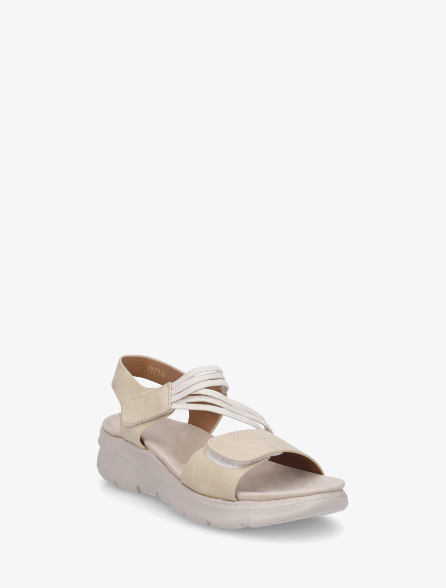 Sandales compensées à scratch - Beige - 2
