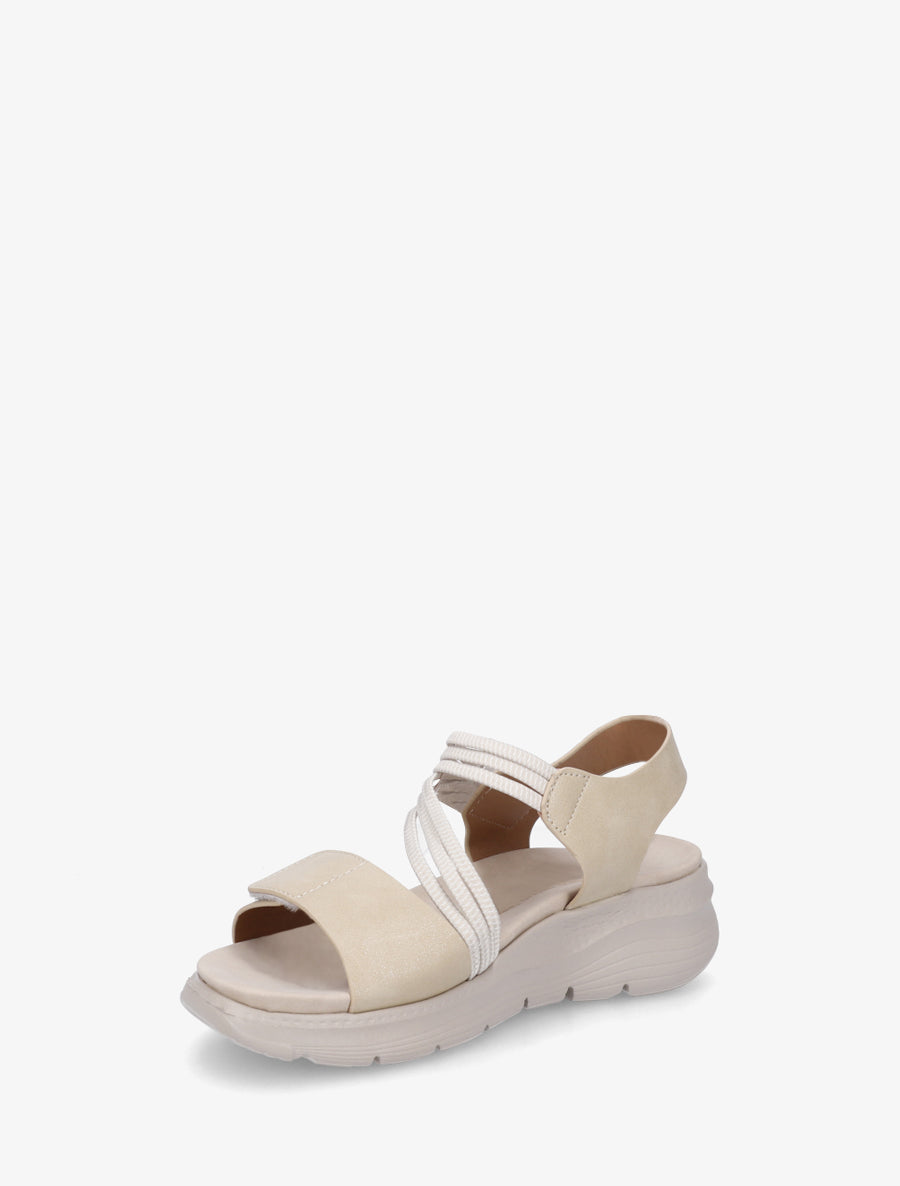 Sandales compensées à scratch - Beige - 3