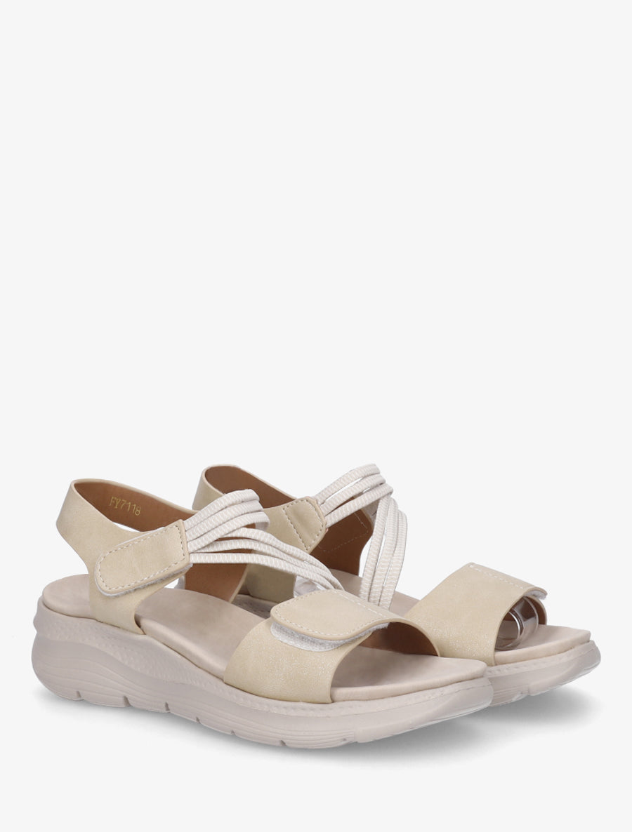 Sandales compensées à scratch - Beige - 4