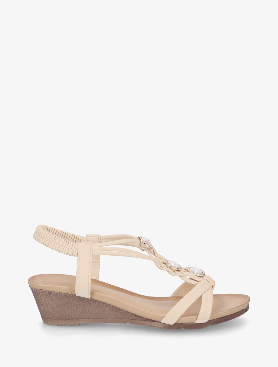 Sandales à empiècement bijoux - Beige - 1