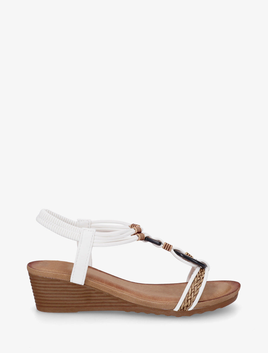 Sandales compensées à empiècement bijoux en bois - Blanc - 1
