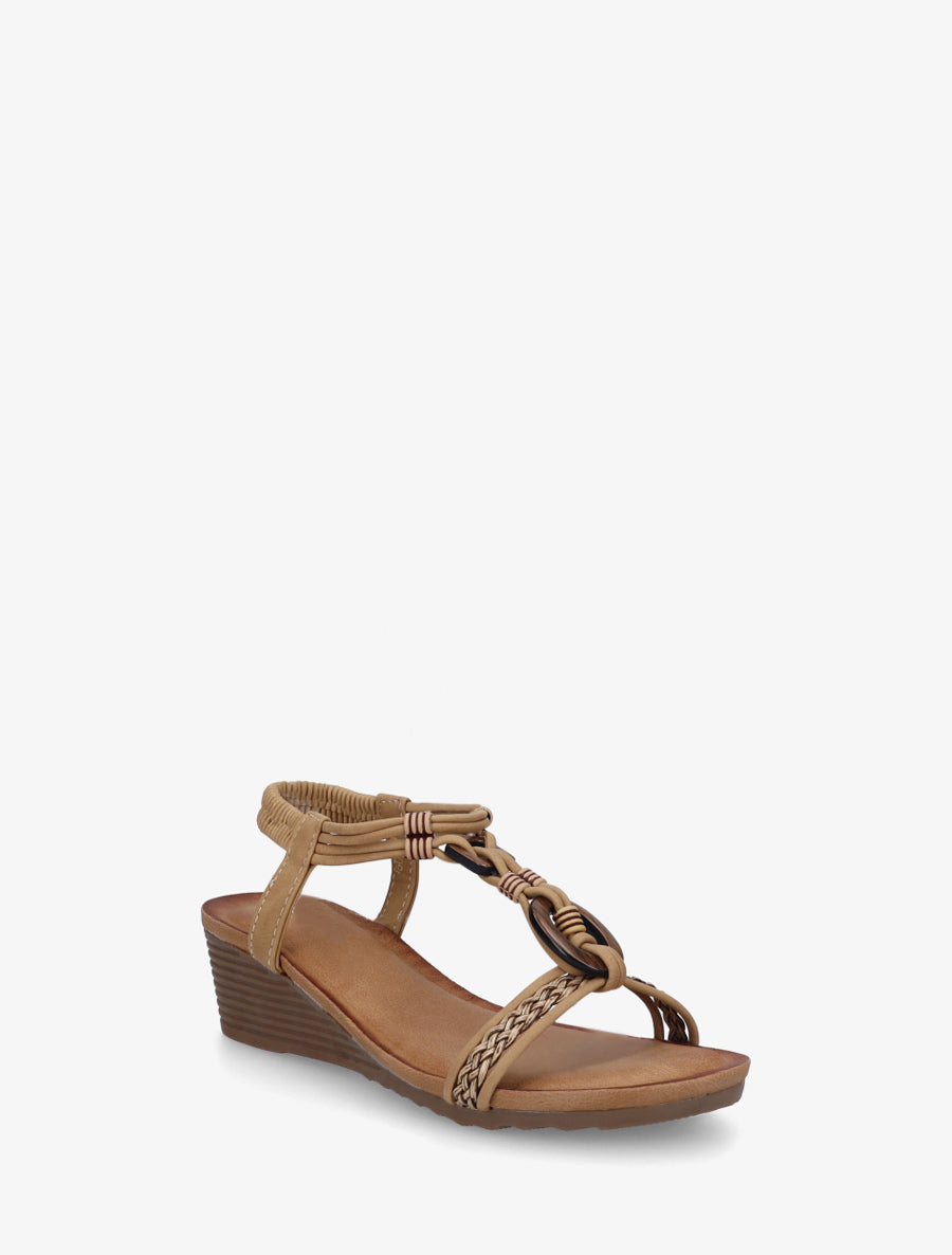 Sandales compensées à empiècement bijoux en bois - Taupe - 2
