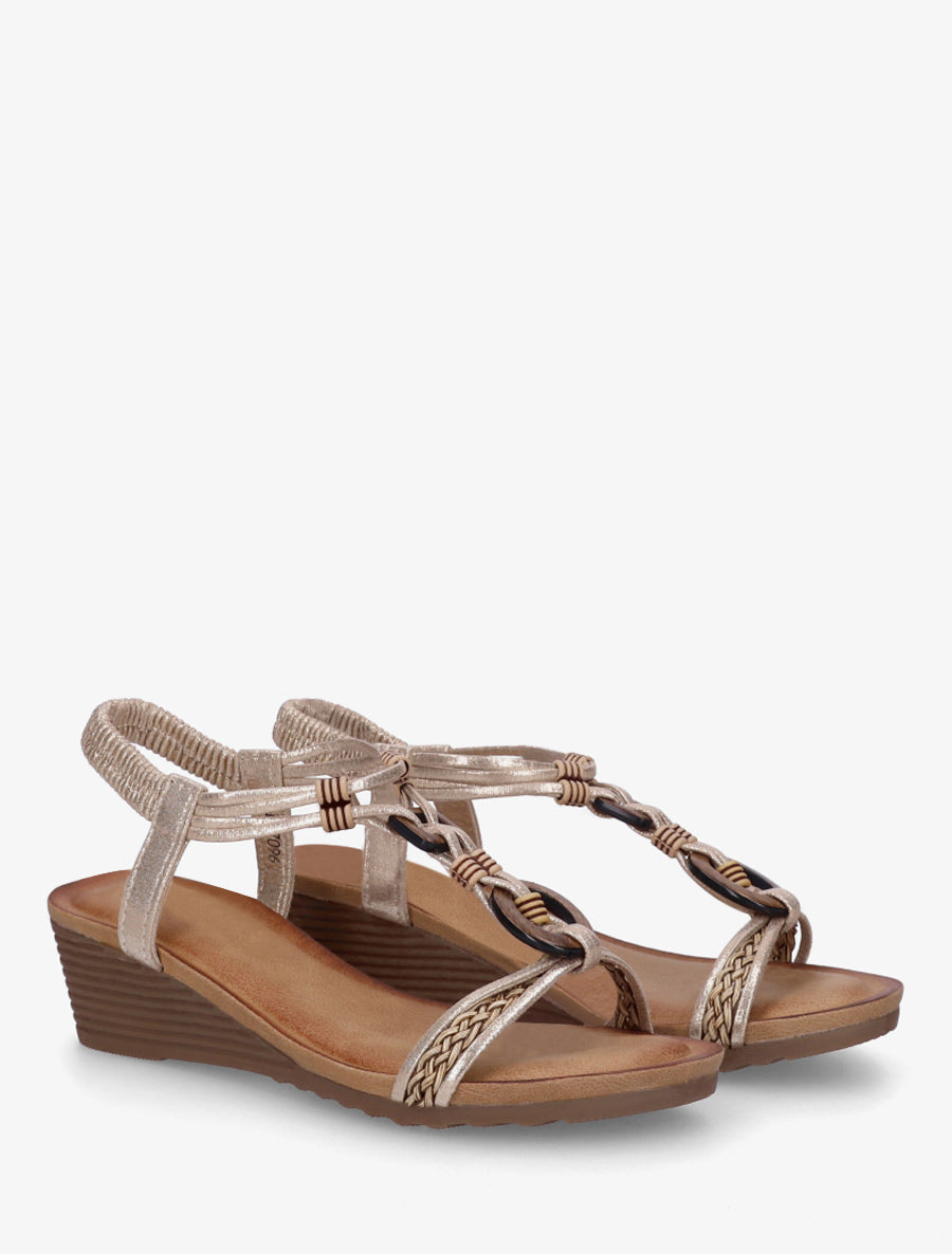 Sandales compensées à empiècement bijoux en bois - Or - 4