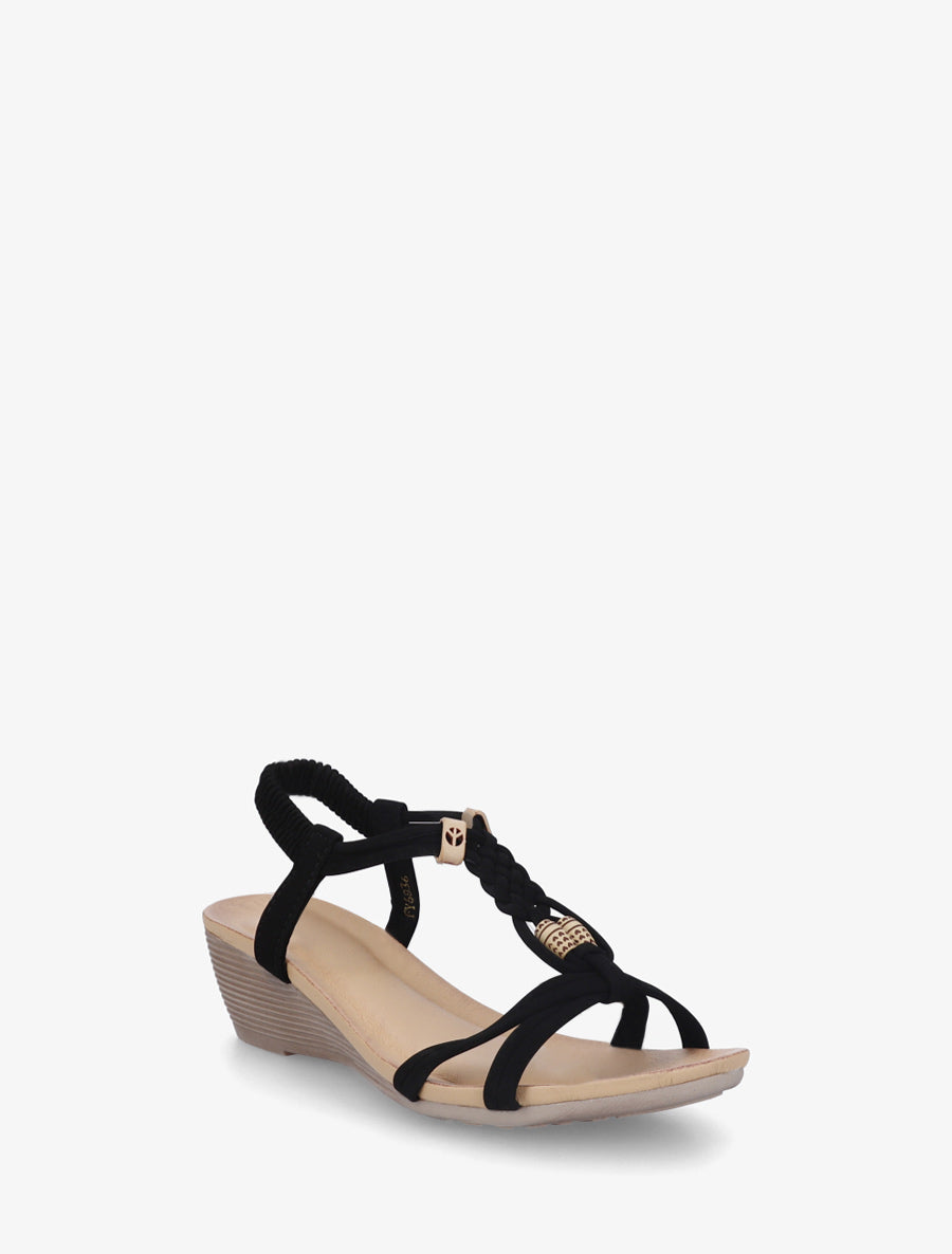Sandales compensées à chevilles élastiqués - Noir - 2