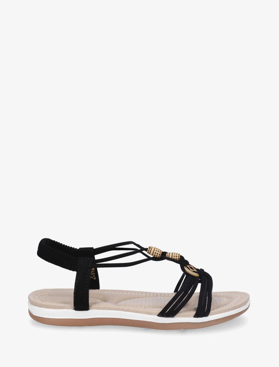 Sandales à perles en bois et cheville élastiquée - Noir - 1