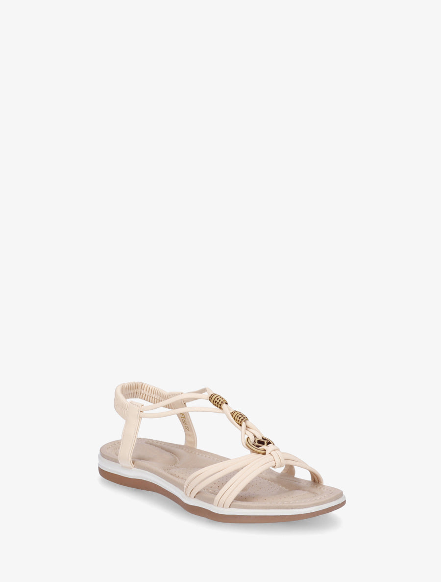 Sandales à perles en bois et cheville élastiquée - Beige - 2