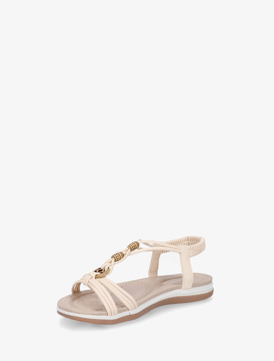 Sandales à perles en bois et cheville élastiquée - Beige - 3