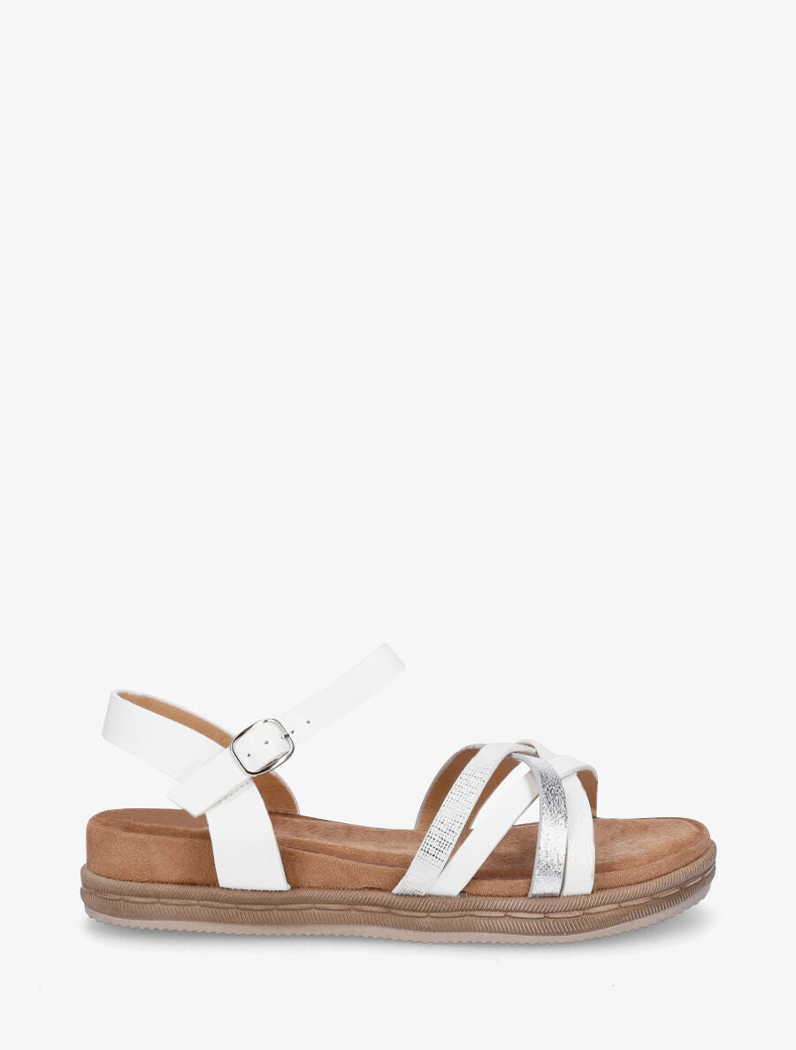 Nu-pieds à brides croisées effet irisé et python - Blanc - 5