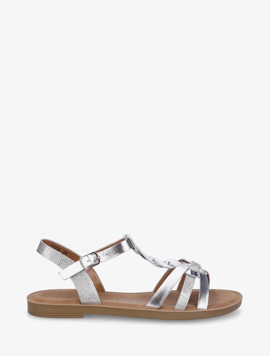 Sandales à brides torsadées et détail imprimé python - Argent - 1