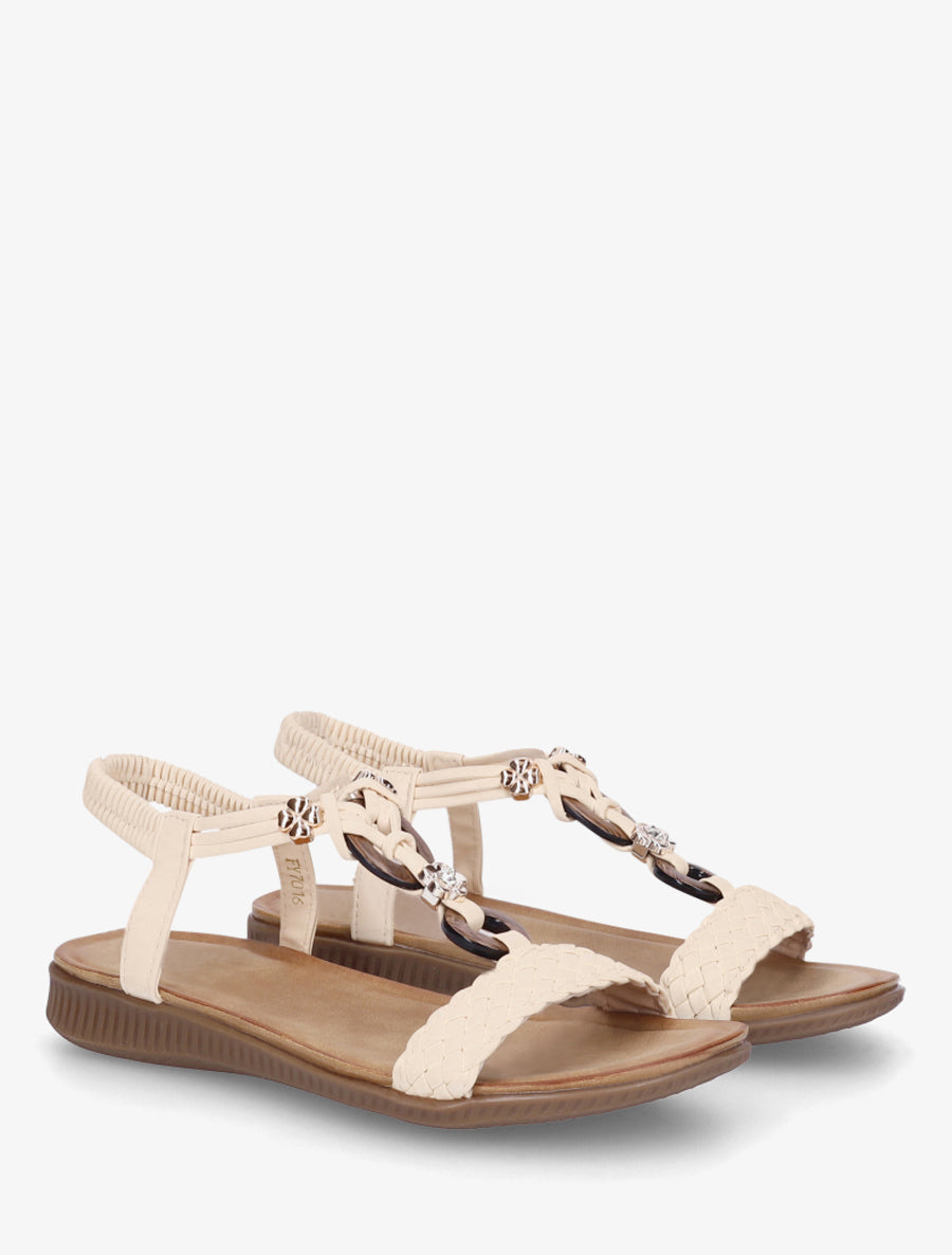 Nu-pieds à empiècement bijoux - Beige - 4