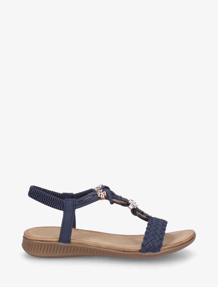 Nu-pieds à empiècement bijoux - Marine - 1