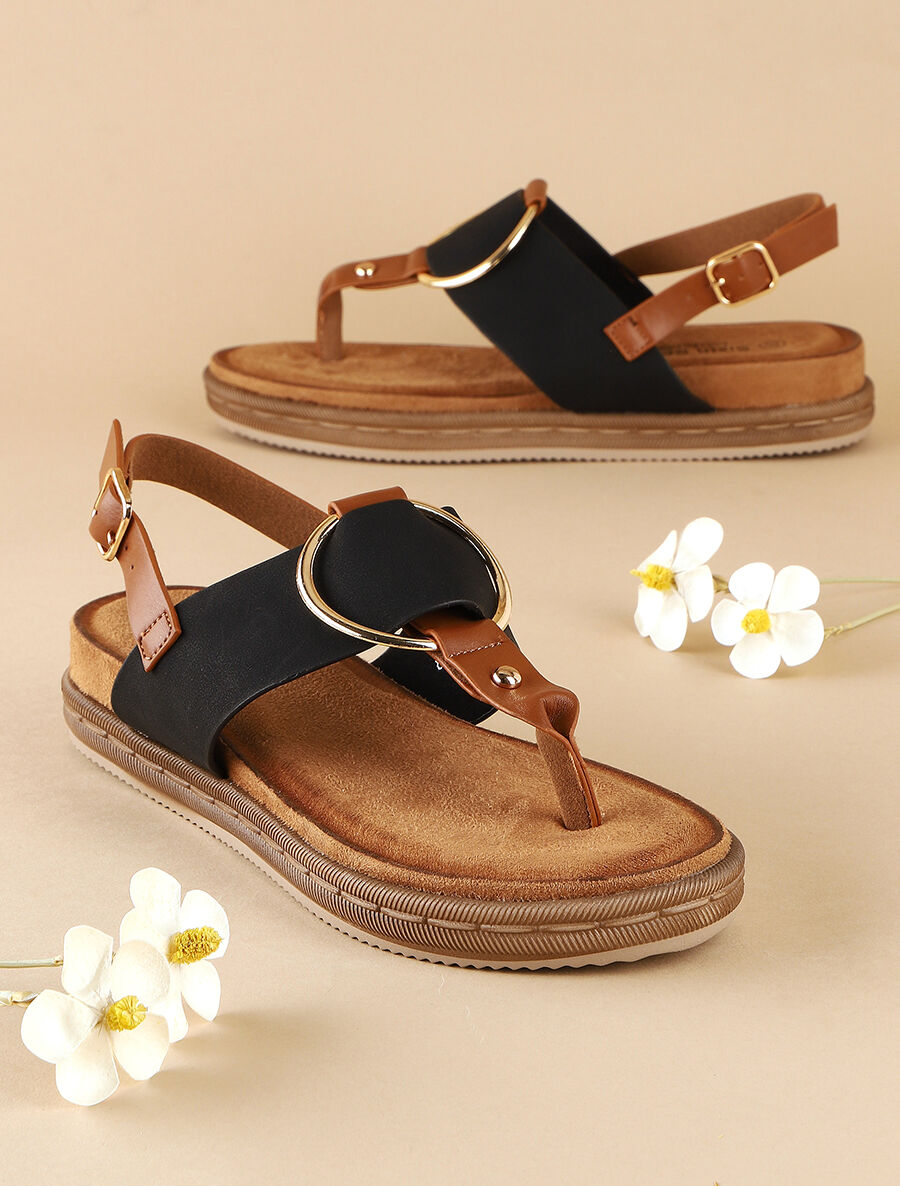 Nu-pieds en simili à anneau - Noir - 6