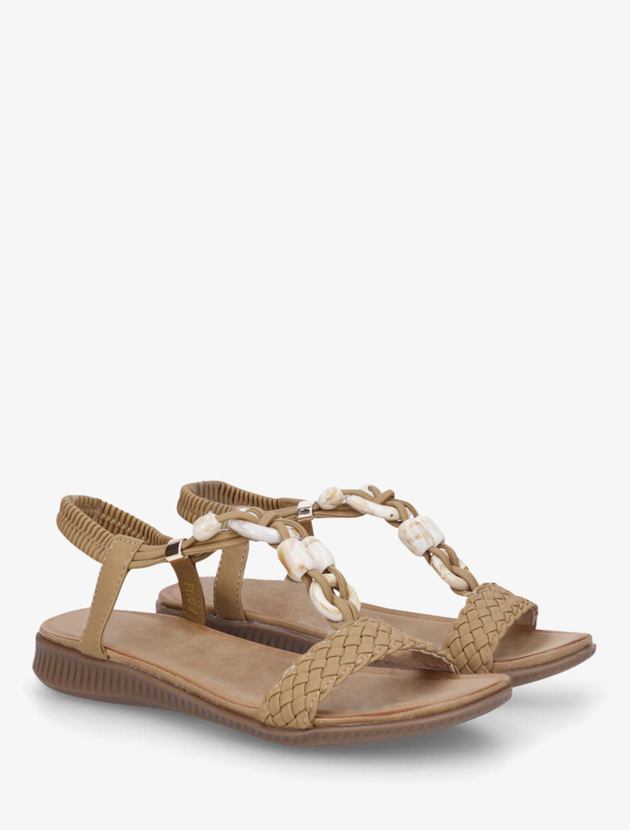 Nu-pieds à empiècement bijoux style jade - Taupe - 4