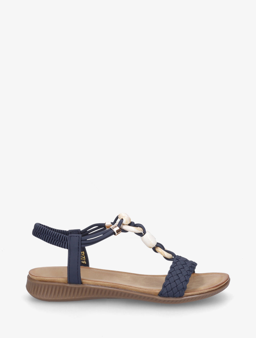 Nu-pieds à empiècement bijoux style jade - Marine - 1