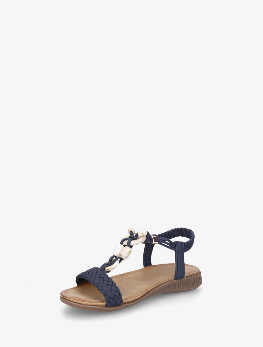 Nu-pieds à empiècement bijoux style jade - Marine - 3