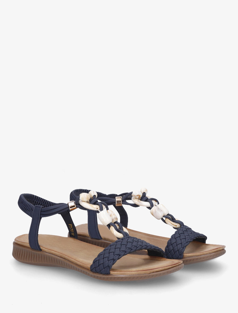 Nu-pieds à empiècement bijoux style jade - Marine - 4