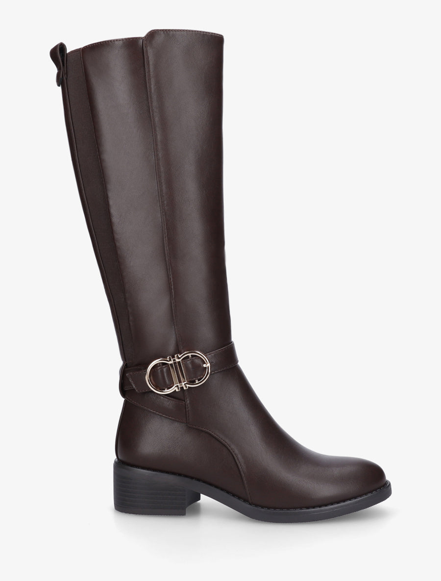 Bottes élastiquées à sangle dorée - Marron - 1