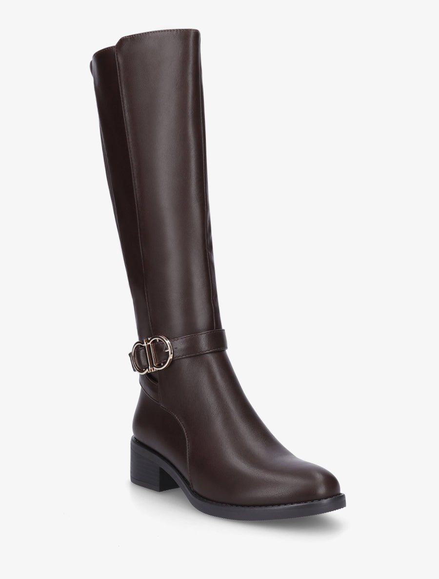 Bottes élastiquées à sangle dorée - Marron - 2