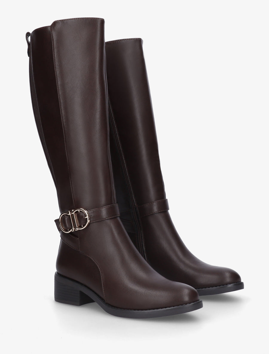Bottes élastiquées à sangle dorée - Marron - 4