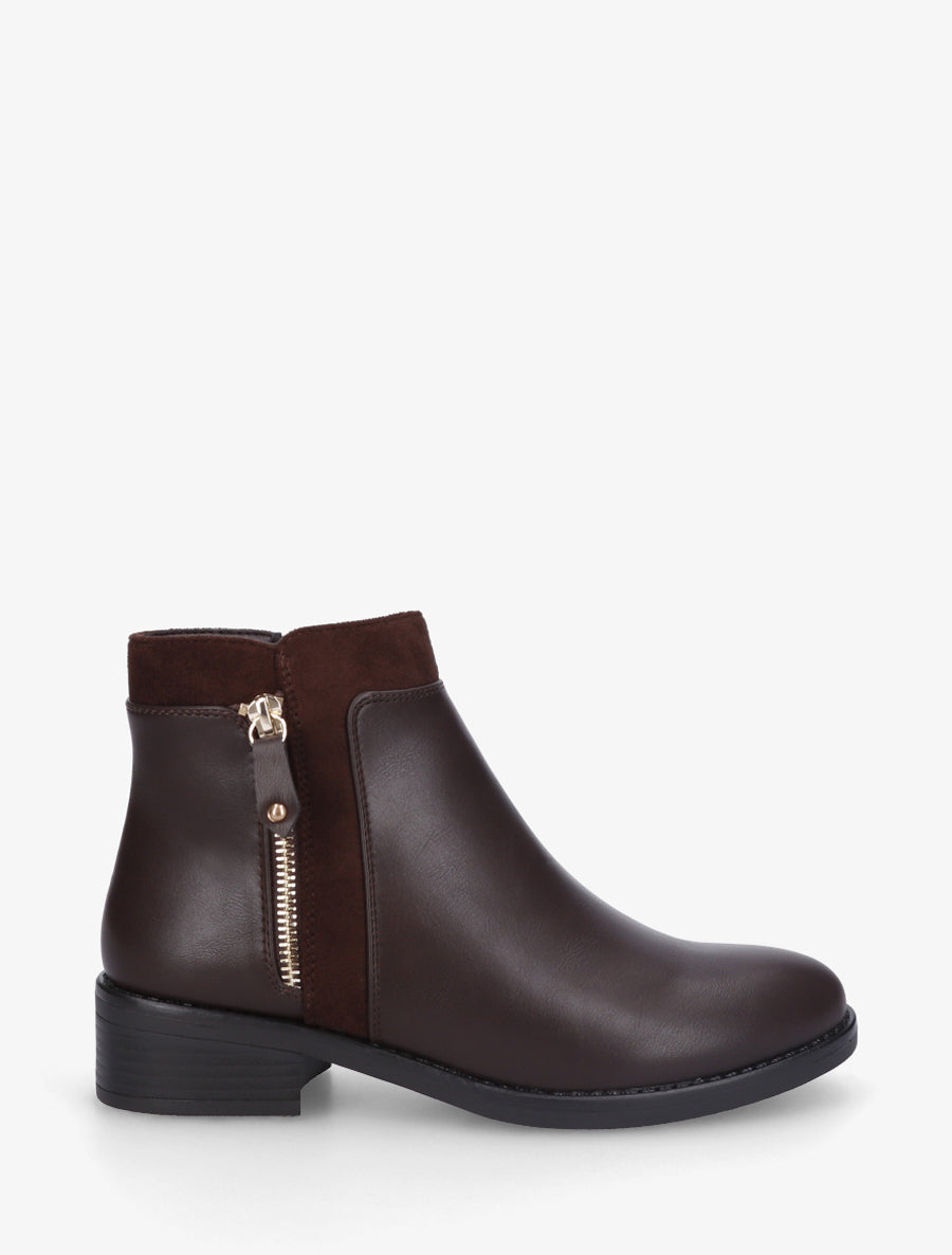 Bottines bi-matière à zip décoratif - Marron - 1