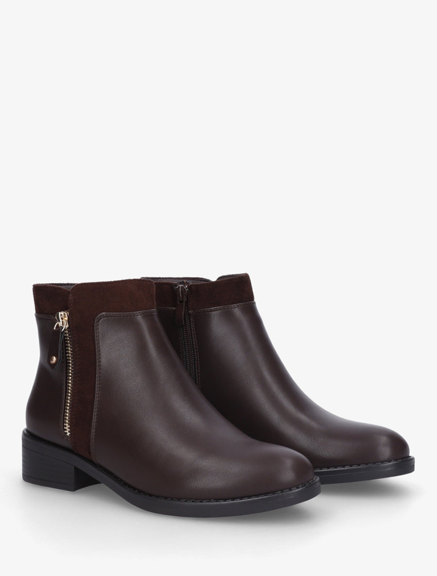 Bottines bi-matière à zip décoratif - Marron - 4