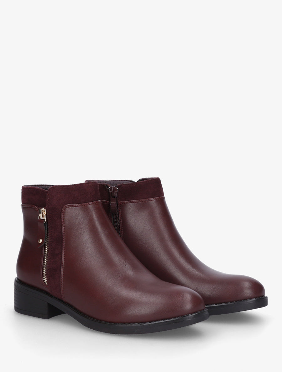 Bottines bi-matière à zip décoratif - Lie de vin - 4