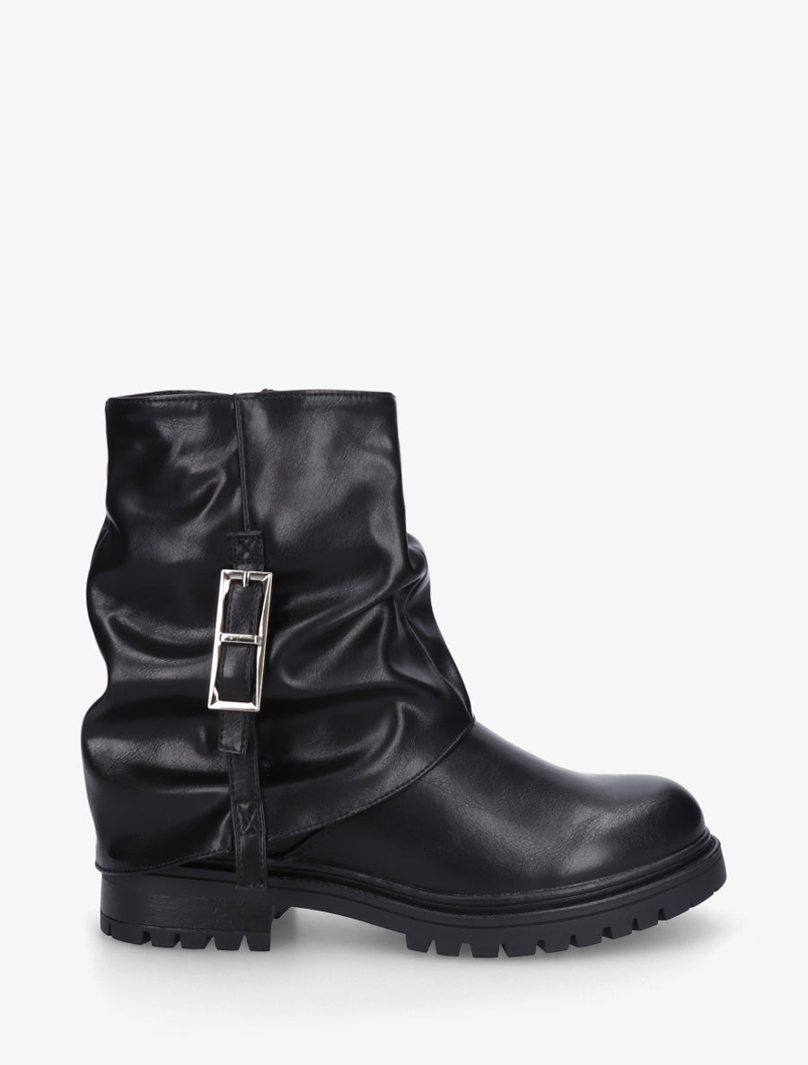 Bottines à revers effet froissé en simili - Noir - 1