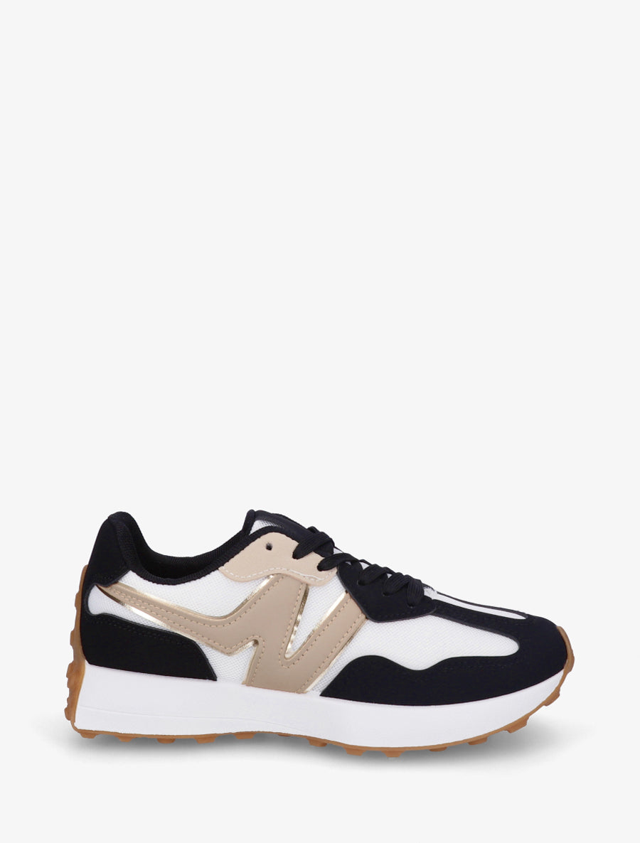 Baskets à empiècement en toile et effet nubuck - Noir - 1