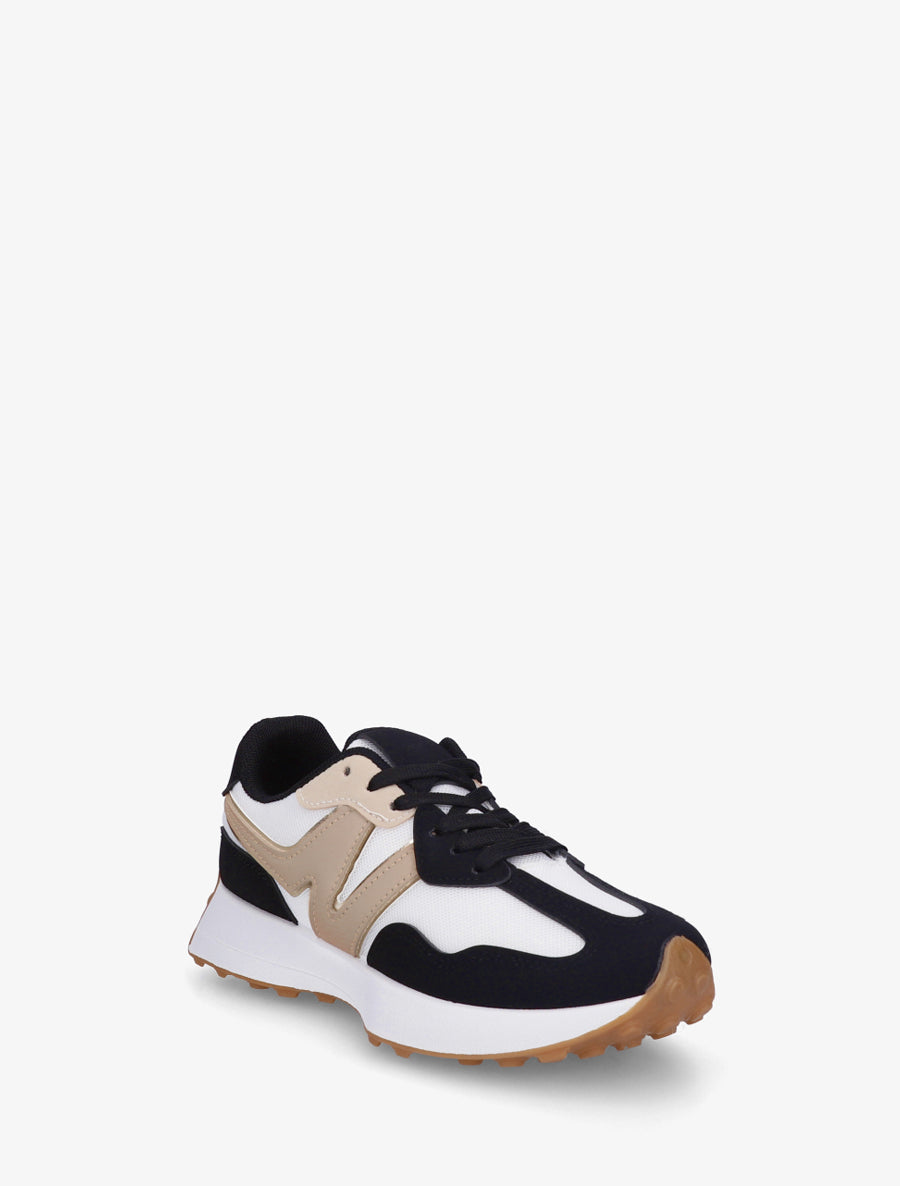 Baskets à empiècement en toile et effet nubuck - Noir - 2