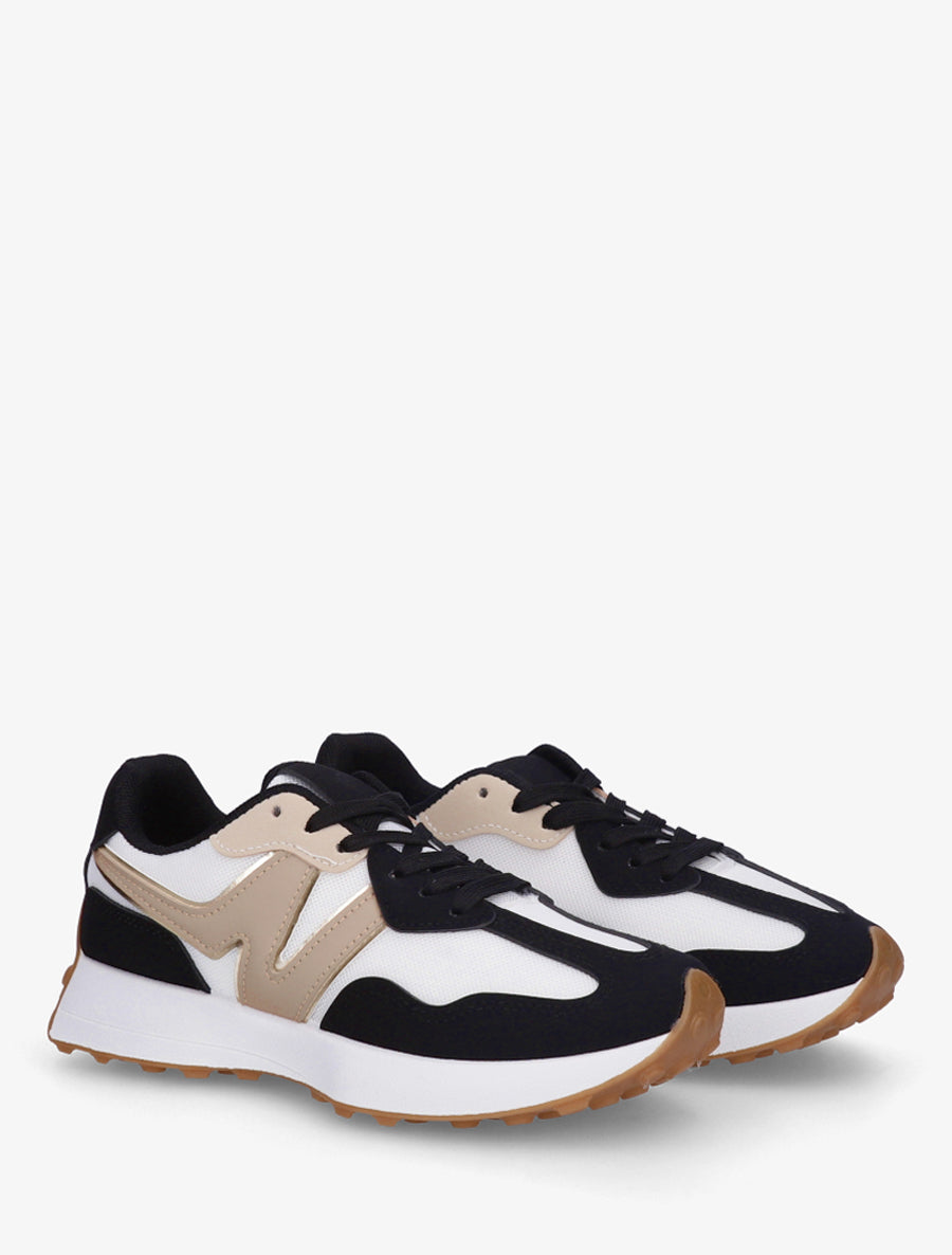 Baskets à empiècement en toile et effet nubuck - Noir - 4