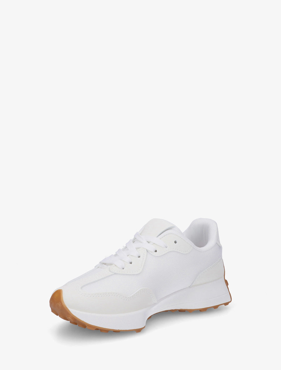 Baskets à empiècement en toile et effet nubuck - Blanc - 3