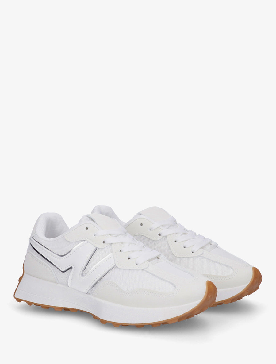 Baskets à empiècement en toile et effet nubuck - Blanc - 4