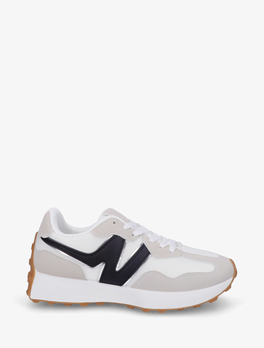 Baskets à empiècement en toile et effet nubuck - Gris - 1