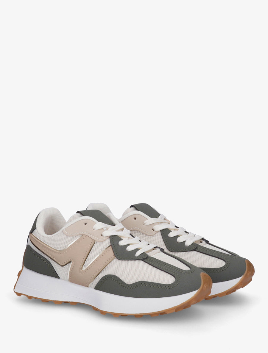 Baskets à empiècement en toile et effet nubuck - Vert militaire - 4
