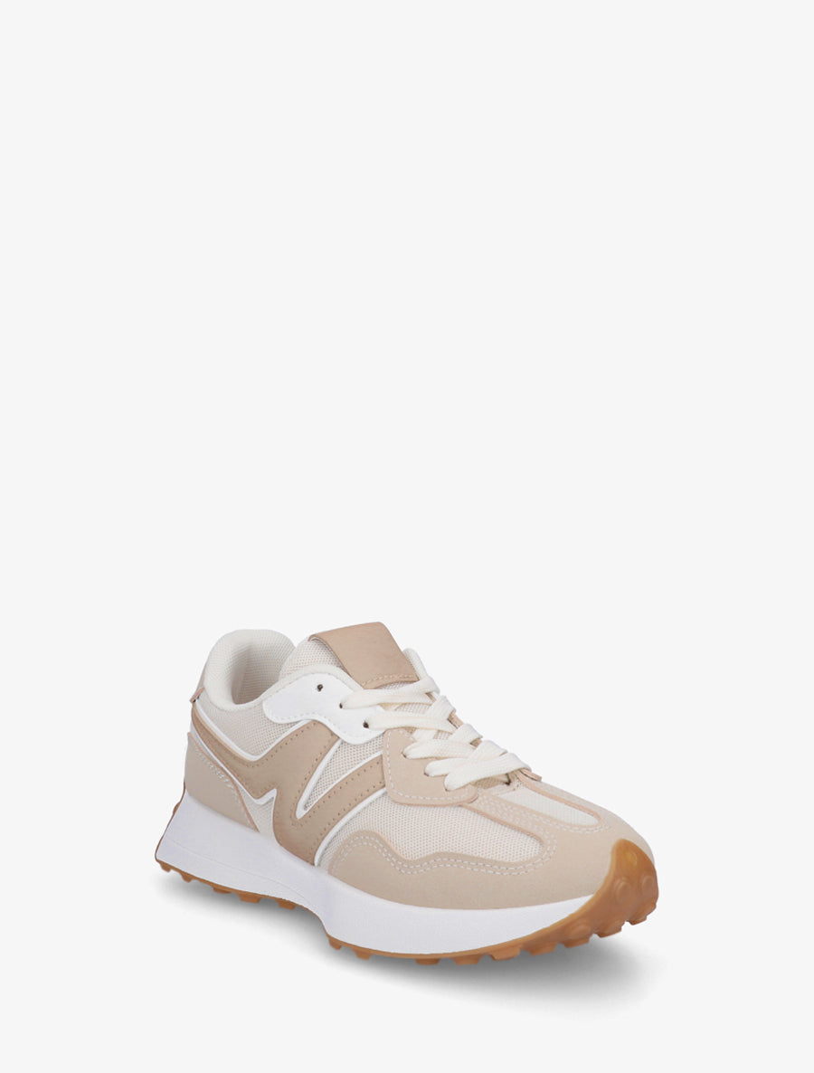 Baskets à empiècement en toile et effet nubuck - Beige - 2