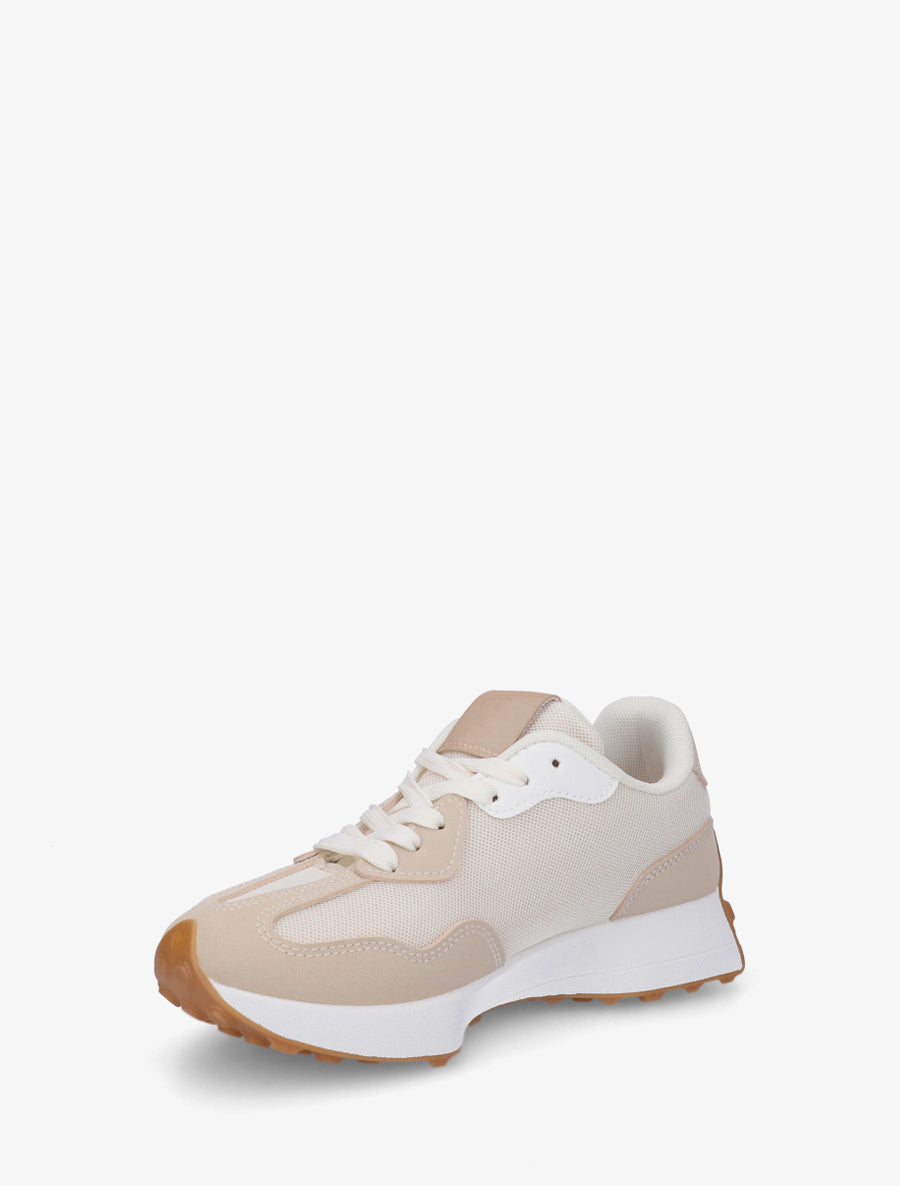 Baskets à empiècement en toile et effet nubuck - Beige - 3