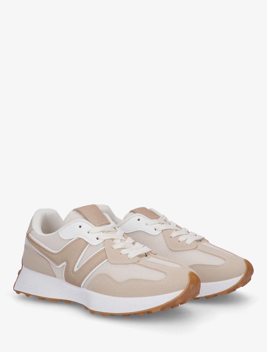 Baskets à empiècement en toile et effet nubuck - Beige - 4