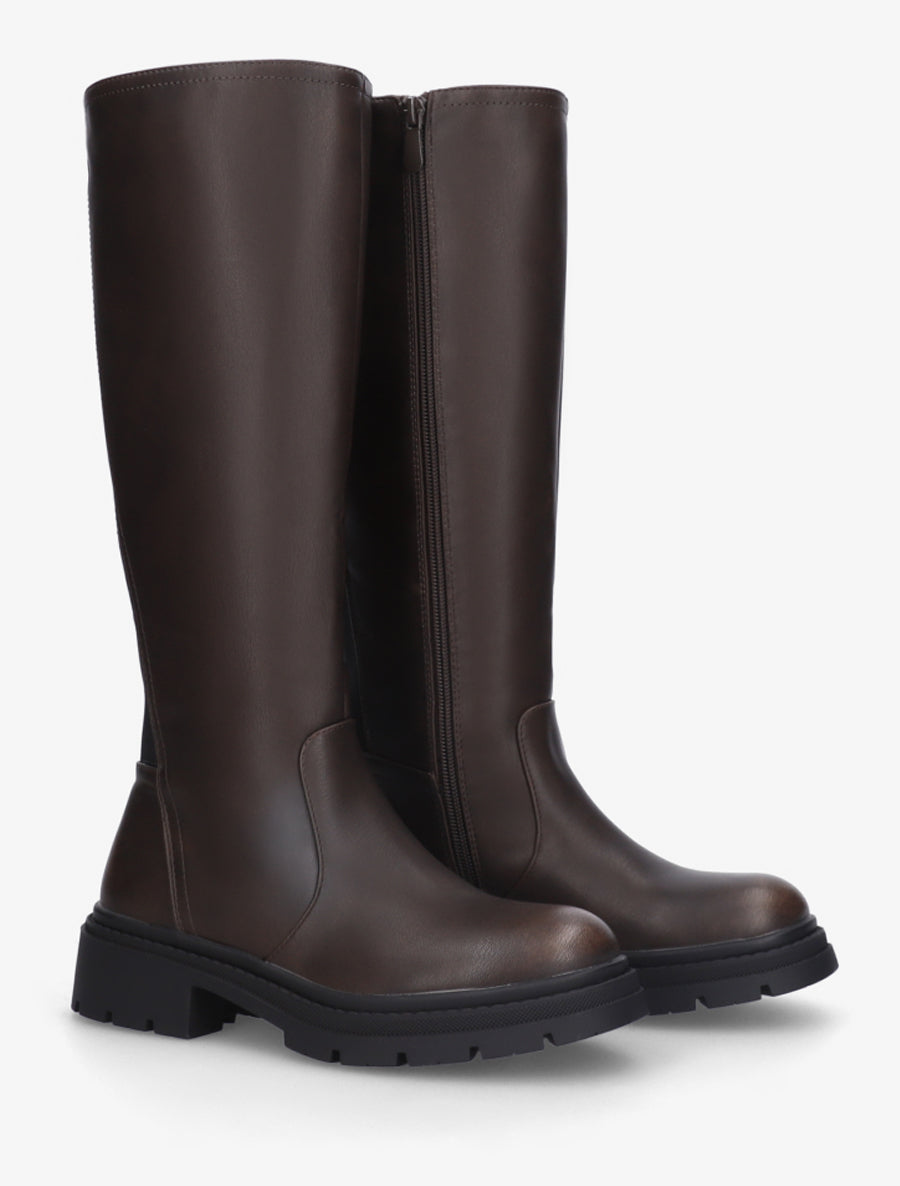 Bottes élastiquées en simili - Marron - 4