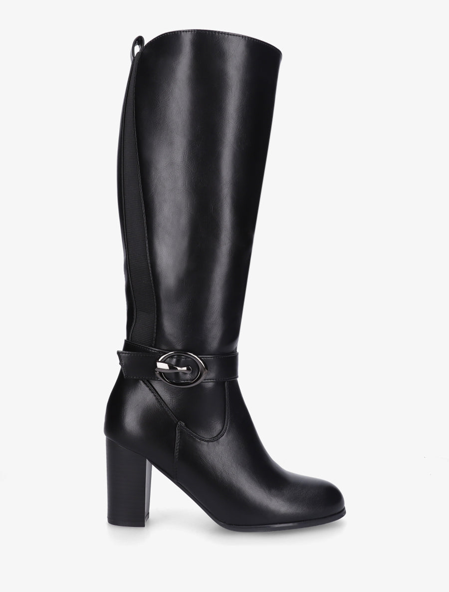 Bottes élastiquées à talon haut - Noir - 1