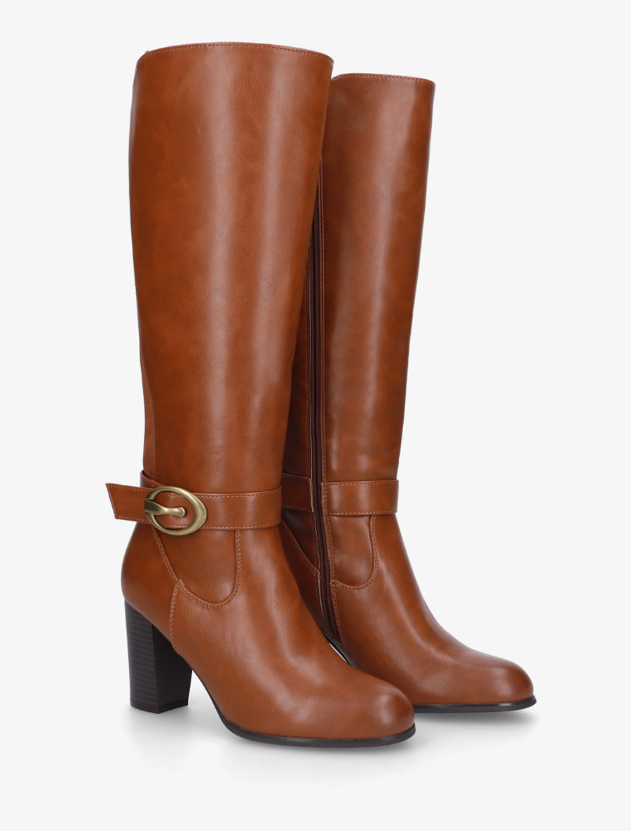 Bottes élastiquées à talon haut - Camel - 4