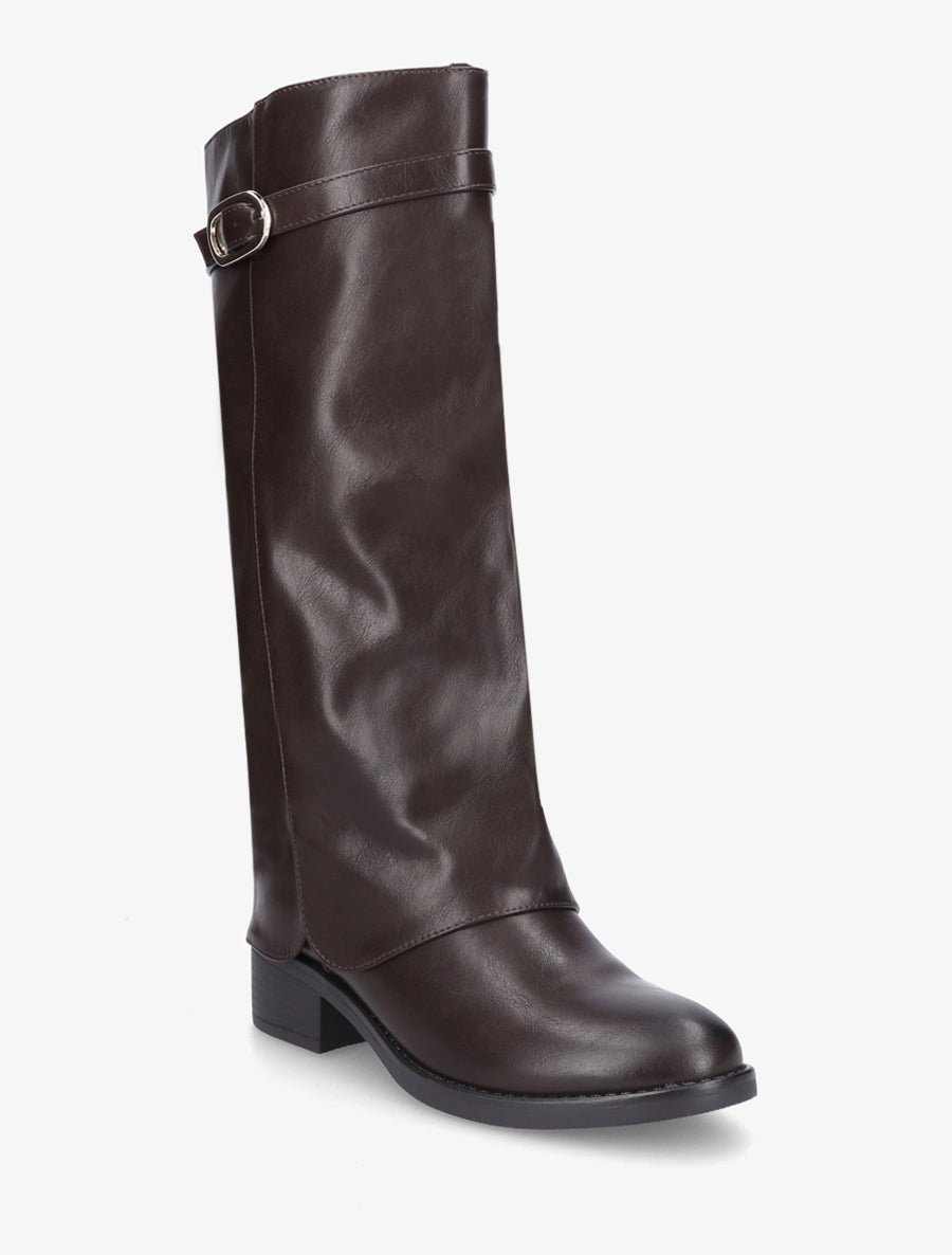 Bottes en simili à revers - Marron - 2