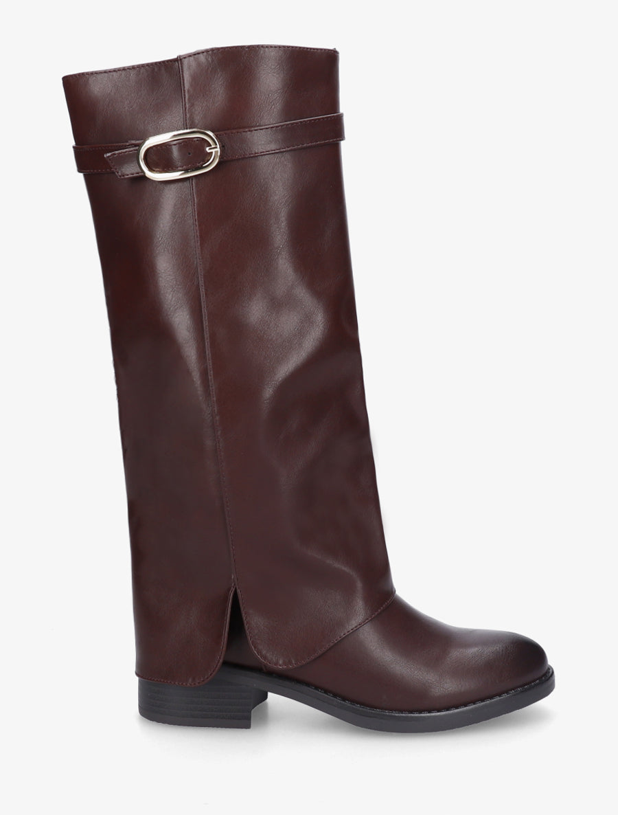 Bottes en simili à revers - Lie de vin - 1