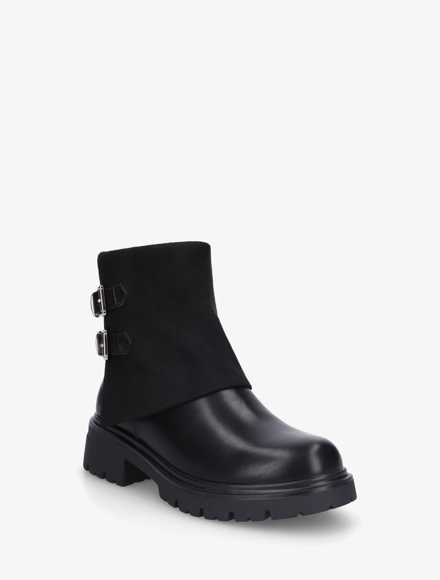 Boots bi-matière à revers et boucles - Noir - 2